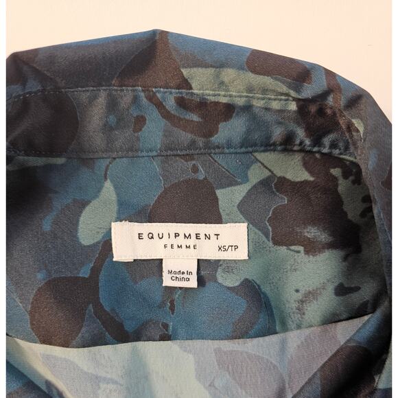 Equipment Women's Leema Shirt polyester silky teal floral long sleeve XS casual_ - Picture 6 of 9